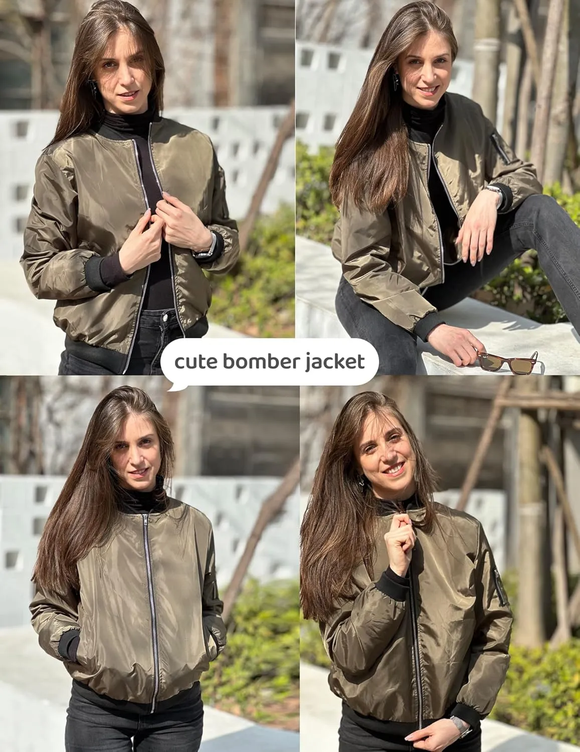 Zeagoo Women's Bomber Jacket Casual Coat Zip Up Outerwear Windbreaker with Pockets S-XXL
