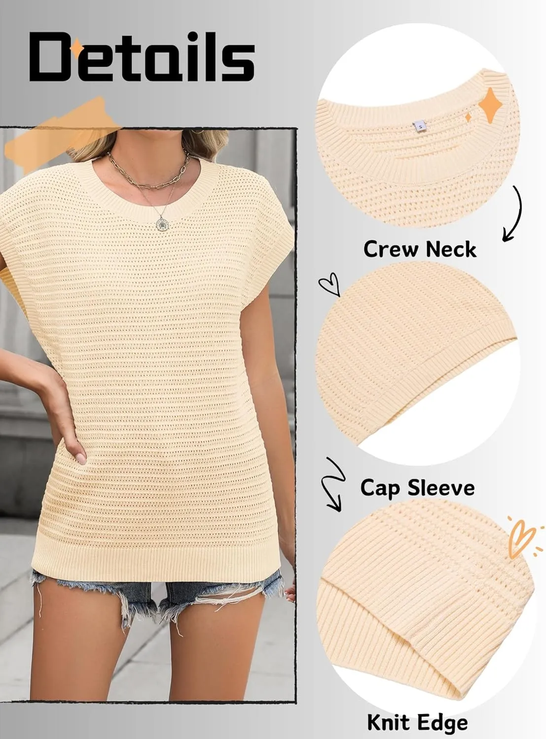 Zeagoo Women's Cap Sleeve Sweaters Vest Crew Neck Knit Sweater Tops 2025 Casual Summer Sleeveless T Shirt