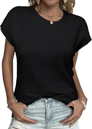 Zeagoo Women's Cap Sleeve Sweaters Vest Crew Neck Knit Sweater Tops 2025 Casual Summer Sleeveless T Shirt