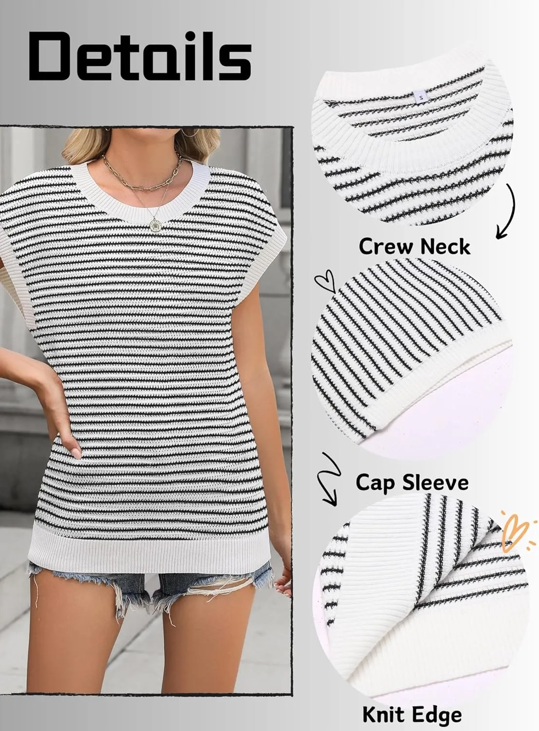 Zeagoo Women's Cap Sleeve Sweaters Vest Crew Neck Knit Sweater Tops 2025 Casual Summer Sleeveless T Shirt