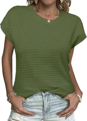 Zeagoo Women's Cap Sleeve Sweaters Vest Crew Neck Knit Sweater Tops 2025 Casual Summer Sleeveless T Shirt
