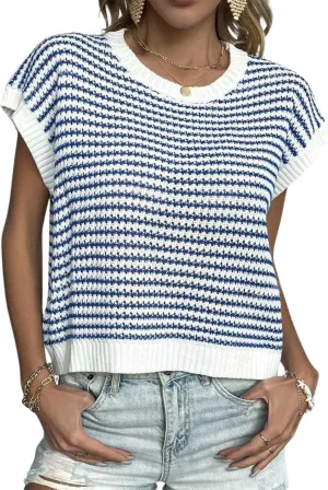 Zeagoo Women's Cap Sleeve Sweaters Vest Crew Neck Knit Sweater Tops 2025 Casual Summer Sleeveless T Shirt