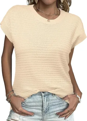 Zeagoo Women's Cap Sleeve Sweaters Vest Crew Neck Knit Sweater Tops 2025 Casual Summer Sleeveless T Shirt