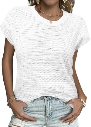 Zeagoo Women's Cap Sleeve Sweaters Vest Crew Neck Knit Sweater Tops 2025 Casual Summer Sleeveless T Shirt