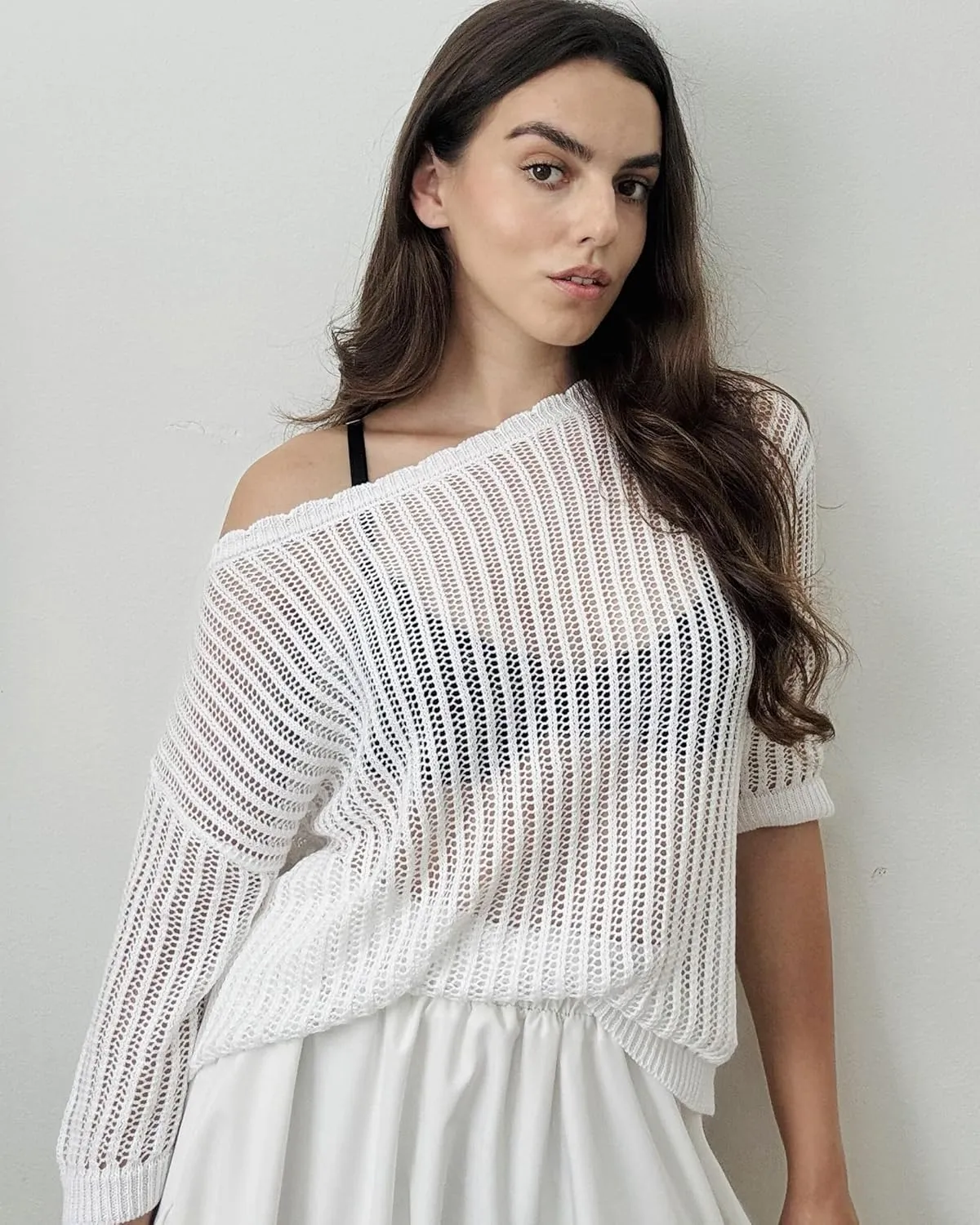 Zeagoo Womens Summer Tops Crochet Sweaters Resort Wear 3/4 Sleeve Hollow Out Knit Tops 2025 Beach Coverup