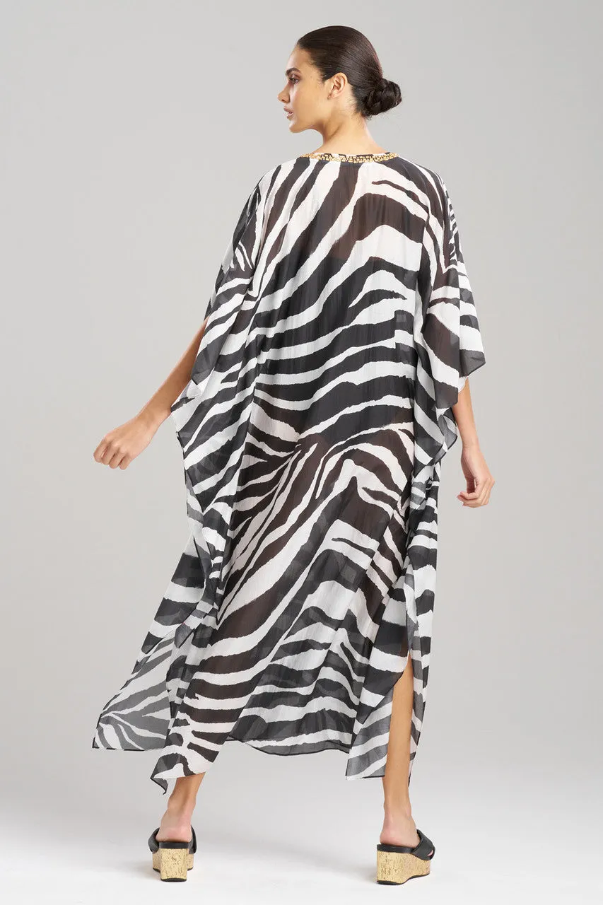 Zebra Cotton Silk Beaded Sheer Caftan