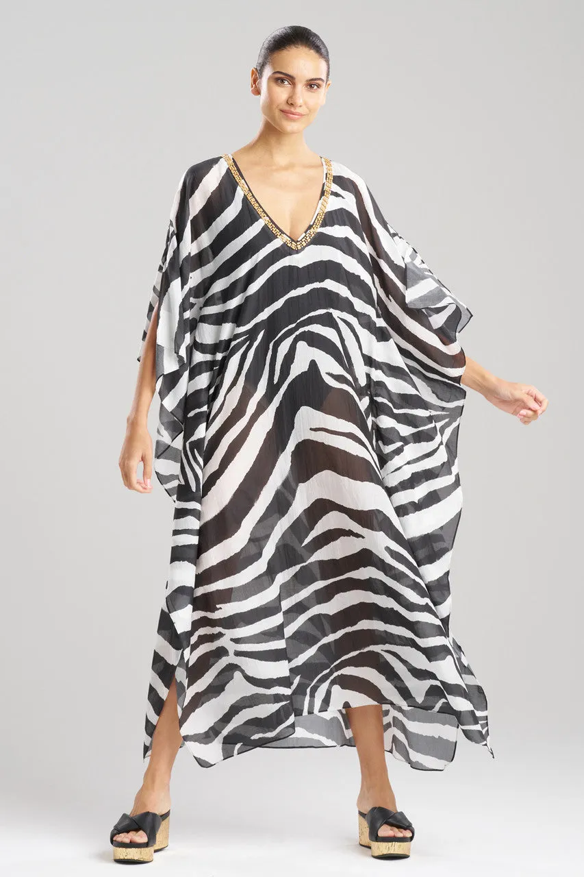 Zebra Cotton Silk Beaded Sheer Caftan