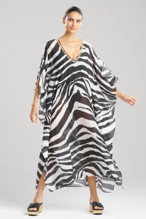 Zebra Cotton Silk Beaded Sheer Caftan