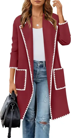 ZESICA Women's Open Front Long Cardigan Sweater Casual Lapel Coatigan Coat Fall Jacket Outerwear with Pockets