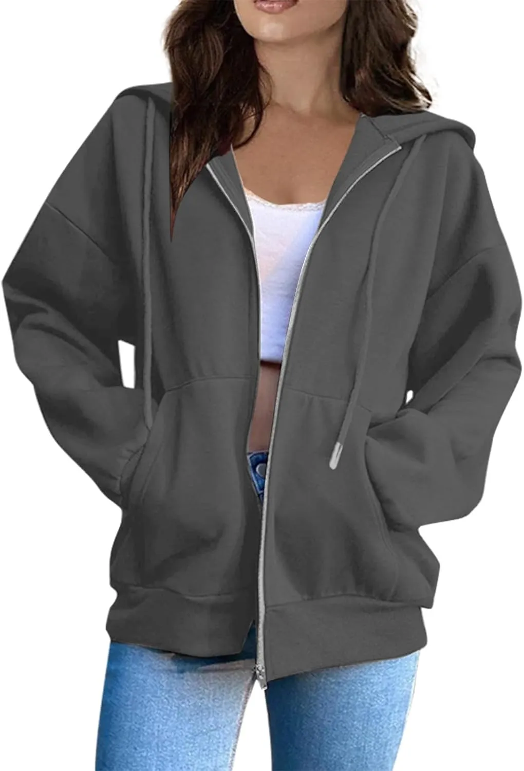 Zip Up Hooded Jackets Womens Winter Sports Sweatshirts Casual 2024 Cute Trendy Hiking Outdoor Coats with Pockets