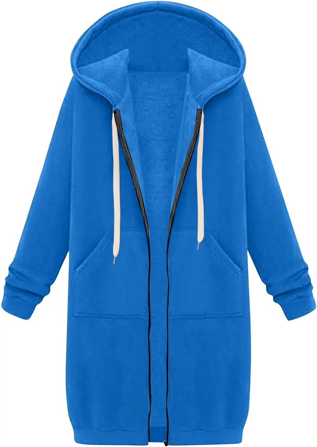 Zip Up Hoodie Women Long Sleeve Knee Length Tunic Hoodies Winter Fleece Hooded Sweatshirt 2024 Fall Long Jackets