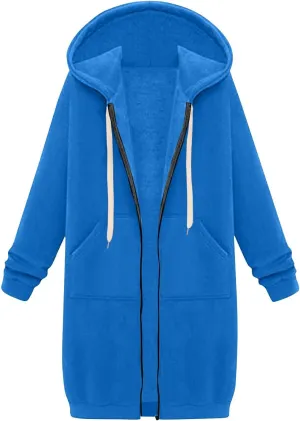 Zip Up Hoodie Women Long Sleeve Knee Length Tunic Hoodies Winter Fleece Hooded Sweatshirt 2024 Fall Long Jackets