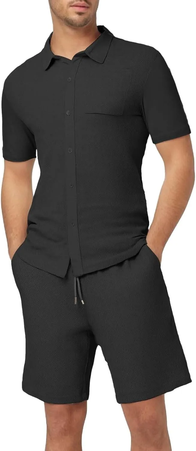 ZYXTIM Men's Summer Casual Outfits Short Sleeve Button Down Dress Shirts Casual Chino Shorts Indian Work Travel Going Out Set