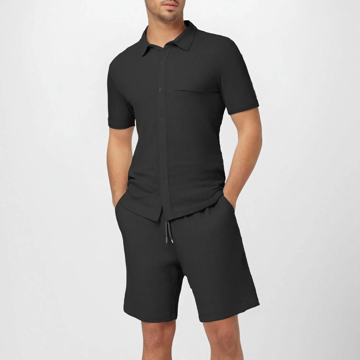 ZYXTIM Men's Summer Casual Outfits Short Sleeve Button Down Dress Shirts Casual Chino Shorts Indian Work Travel Going Out Set
