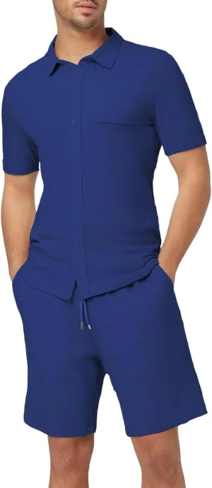 ZYXTIM Men's Summer Casual Outfits Short Sleeve Button Down Dress Shirts Casual Chino Shorts Indian Work Travel Going Out Set